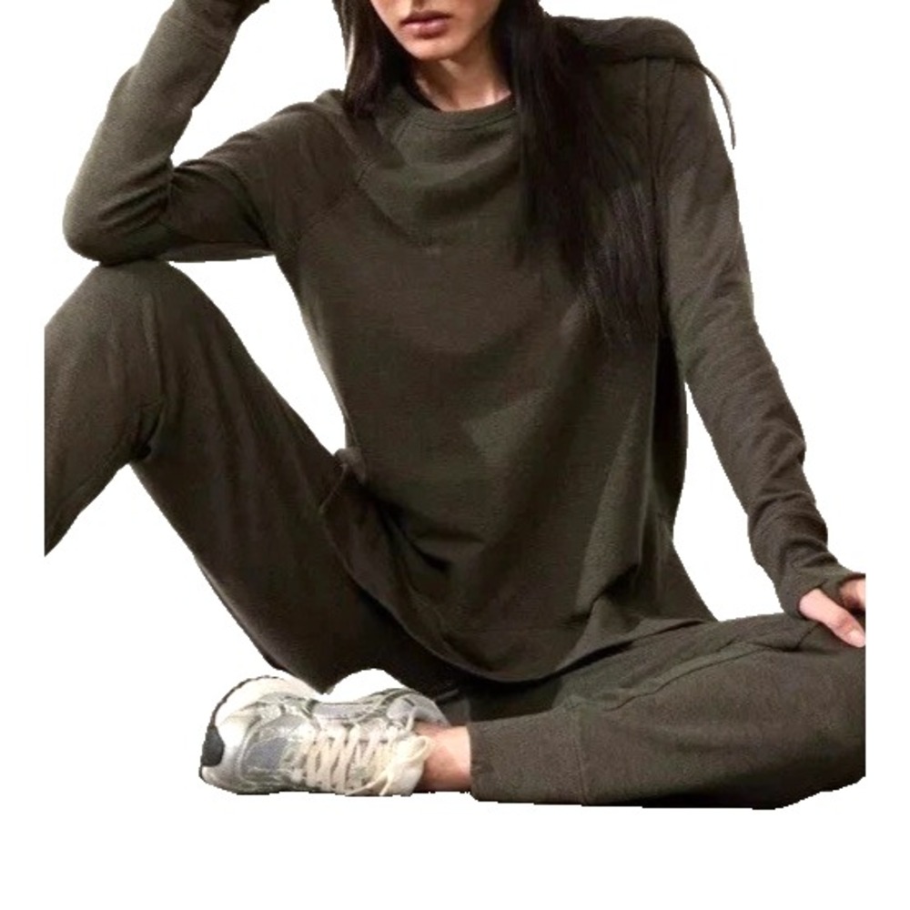 Athleta Women's Large Sweatshirt Coaster Luxe Recover Heathered Green Pullover